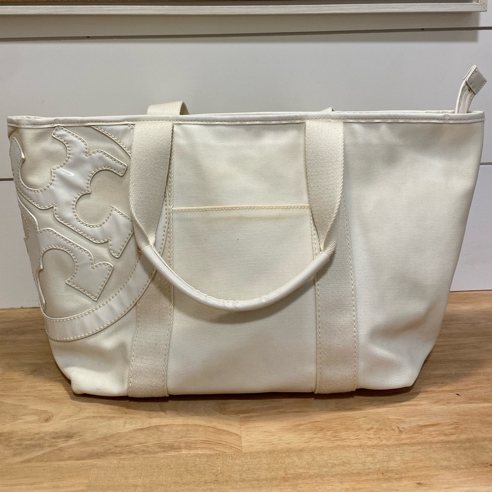 Tory Burch Beige Large Canvas Logo Tote - See Description